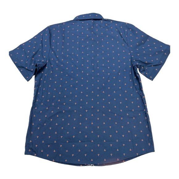SSLR Shirts Mens S Blue Button Down Anchor Print Short Sleeve Nautical Sailing - Picture 2 of 7